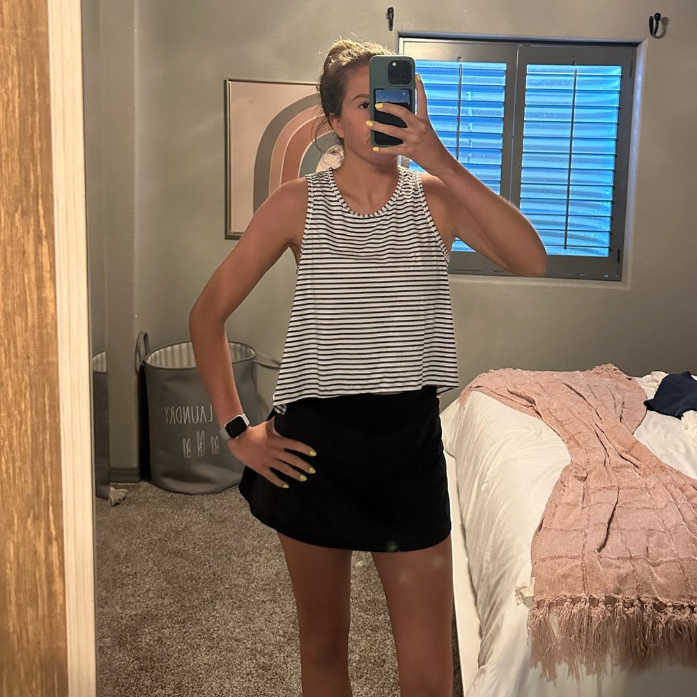 Black and white striped Athleta tank top
